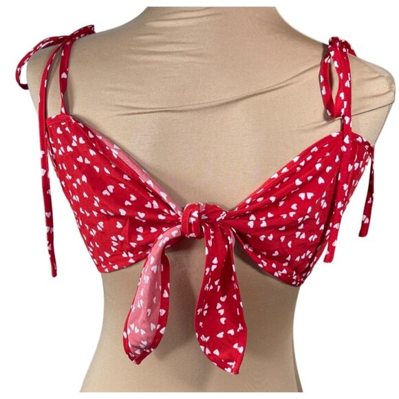 Shein 2 Piece Short Set Bikini Top Shorts All Over Hearts Red M Medium - Picture 4 of 7